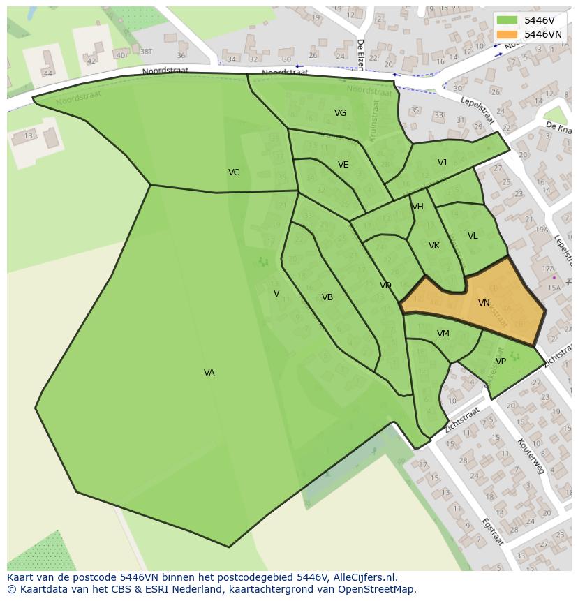 Afbeelding van het postcodegebied 5446 VN op de kaart.