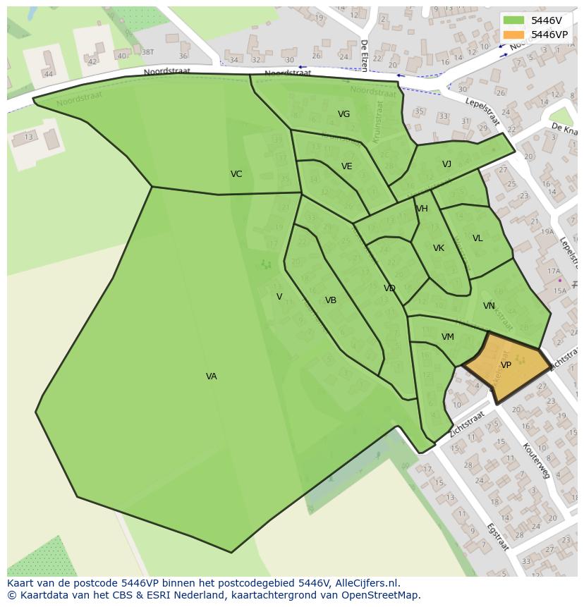 Afbeelding van het postcodegebied 5446 VP op de kaart.