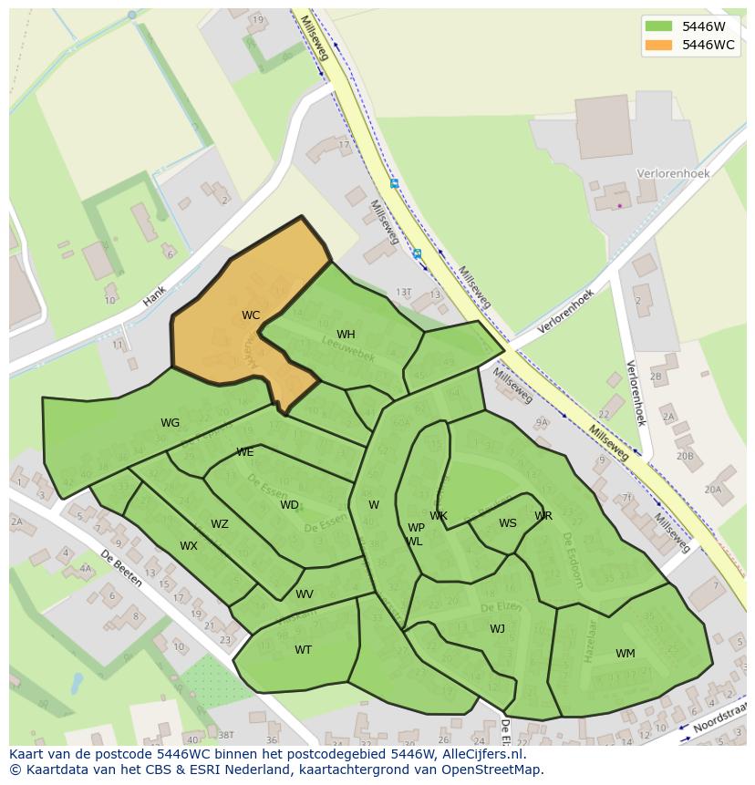 Afbeelding van het postcodegebied 5446 WC op de kaart.