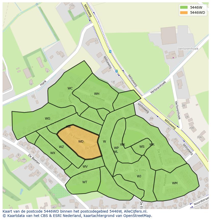 Afbeelding van het postcodegebied 5446 WD op de kaart.