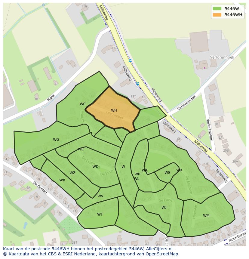 Afbeelding van het postcodegebied 5446 WH op de kaart.
