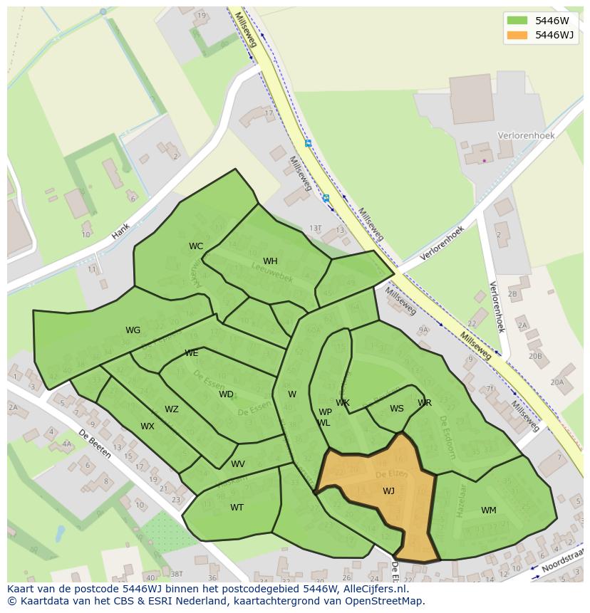 Afbeelding van het postcodegebied 5446 WJ op de kaart.