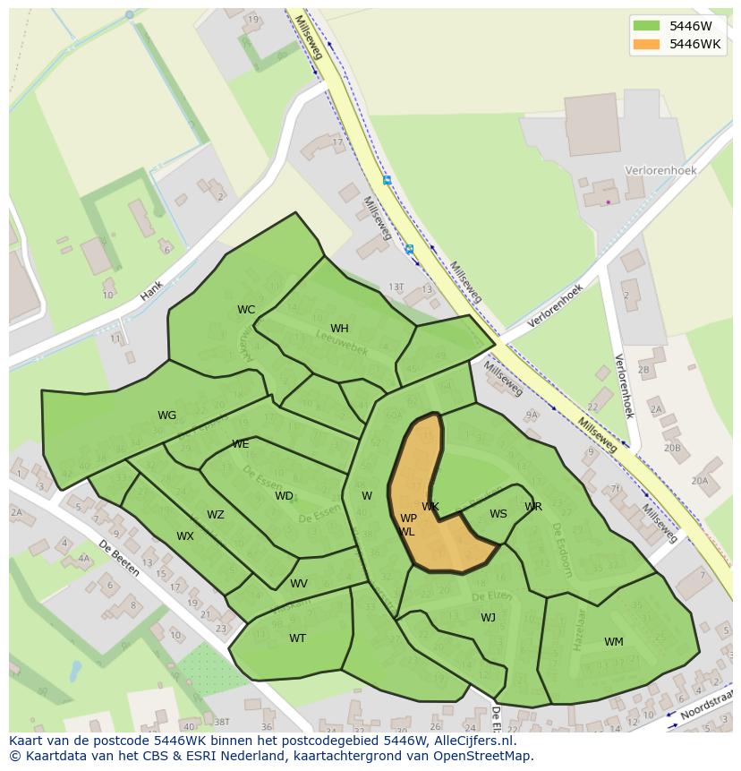 Afbeelding van het postcodegebied 5446 WK op de kaart.