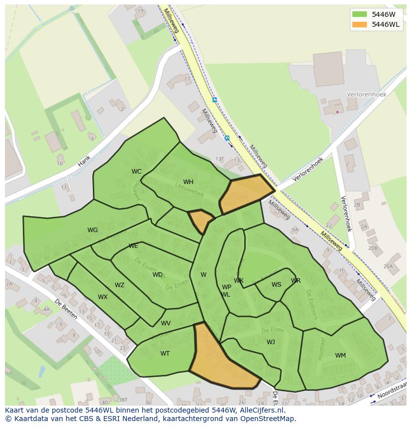 Afbeelding van het postcodegebied 5446 WL op de kaart.
