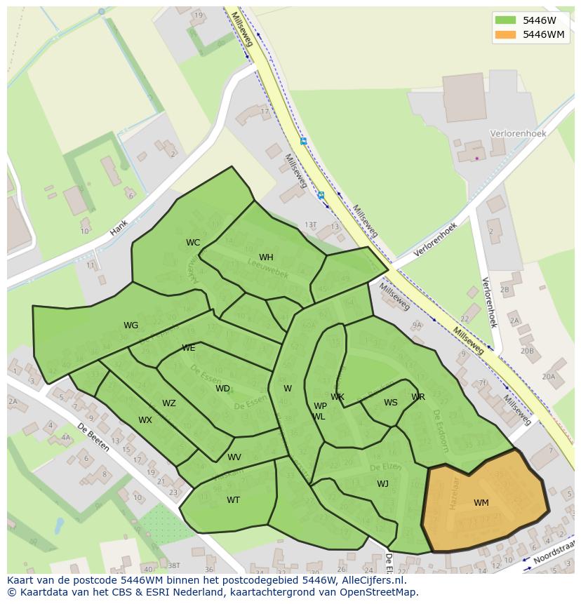 Afbeelding van het postcodegebied 5446 WM op de kaart.