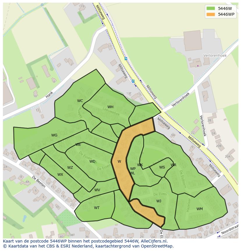 Afbeelding van het postcodegebied 5446 WP op de kaart.