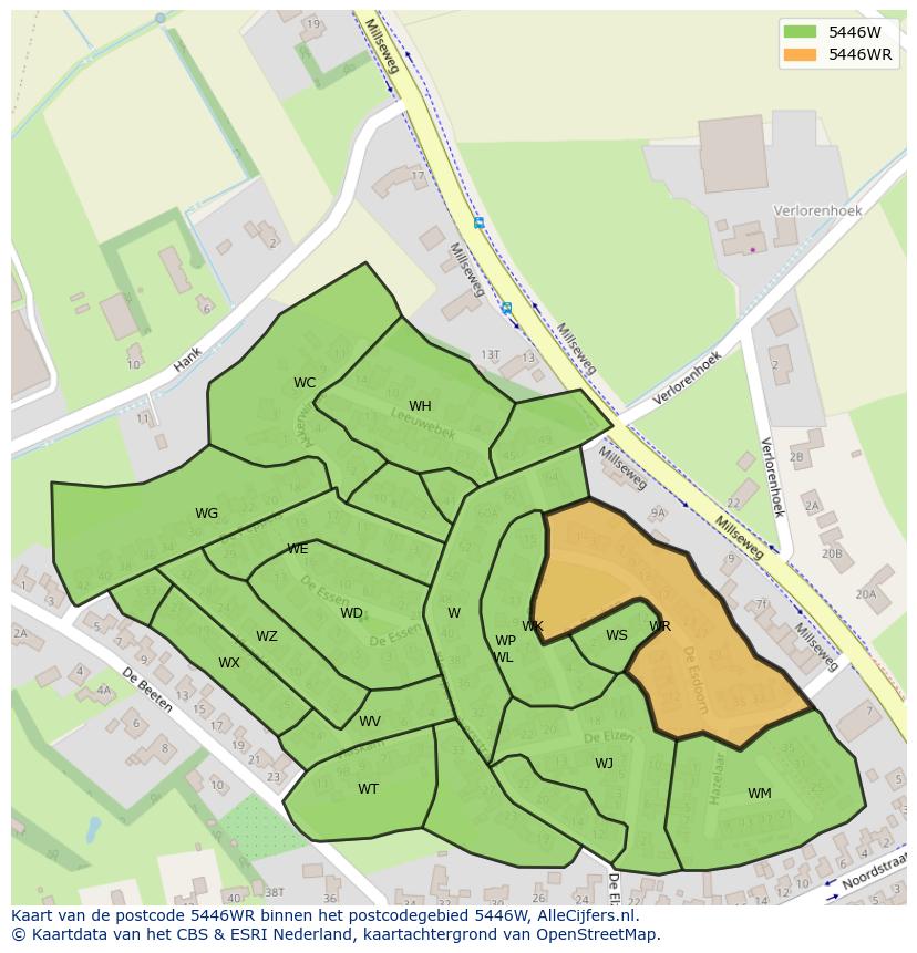Afbeelding van het postcodegebied 5446 WR op de kaart.