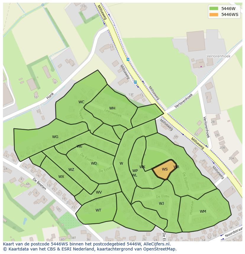 Afbeelding van het postcodegebied 5446 WS op de kaart.