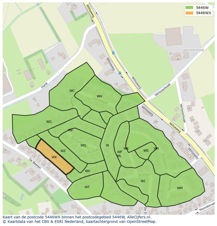 Afbeelding van het postcodegebied 5446 WX op de kaart.