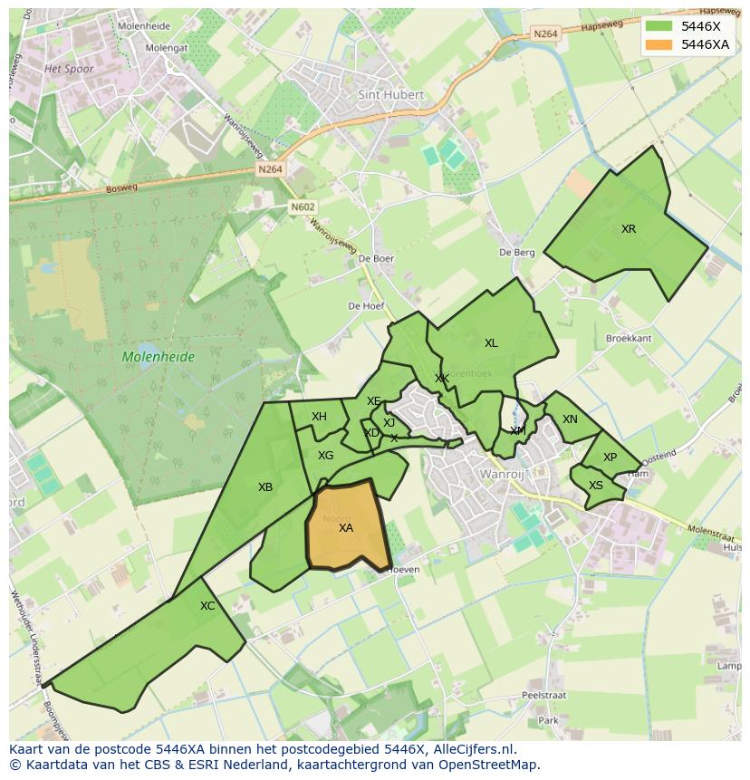 Afbeelding van het postcodegebied 5446 XA op de kaart.