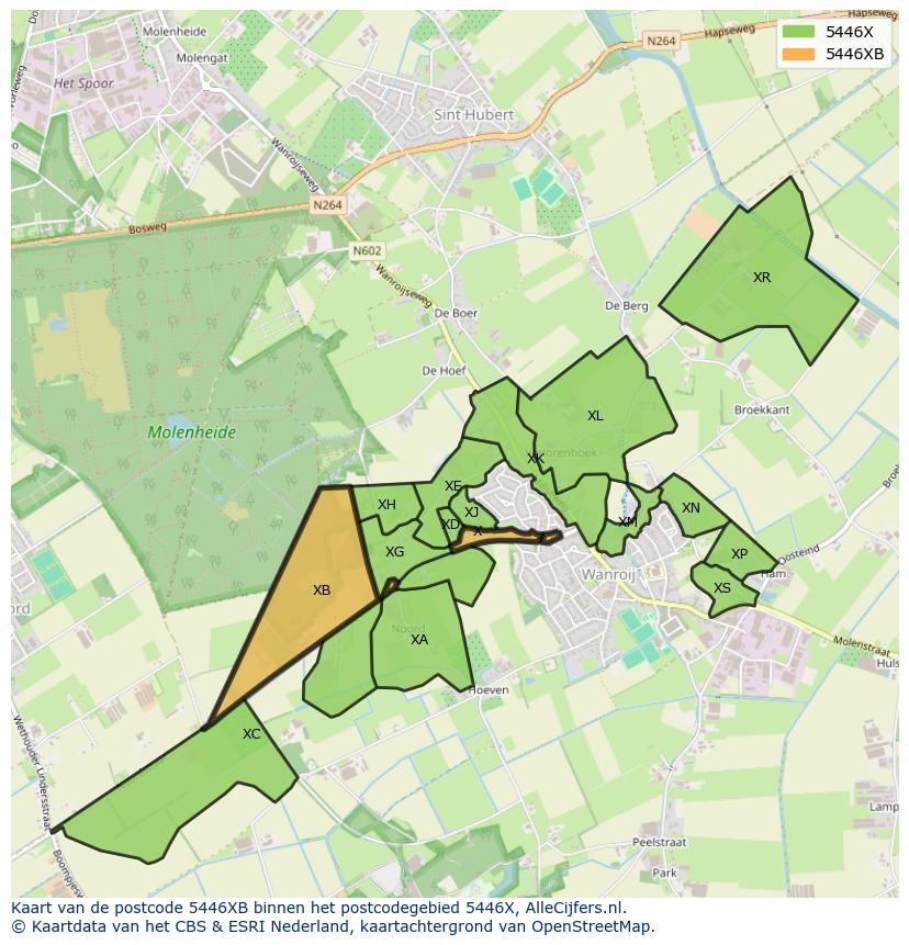 Afbeelding van het postcodegebied 5446 XB op de kaart.