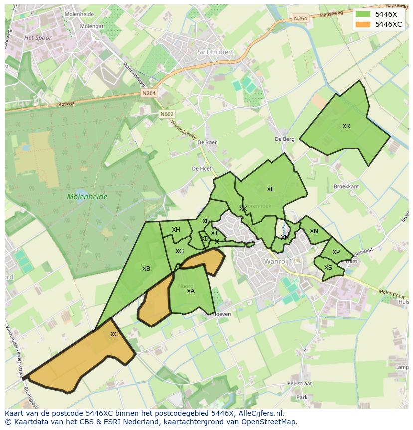 Afbeelding van het postcodegebied 5446 XC op de kaart.