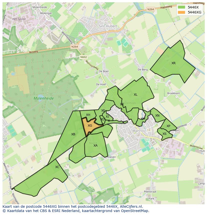 Afbeelding van het postcodegebied 5446 XG op de kaart.