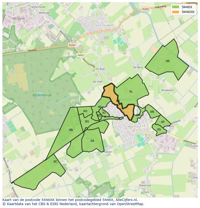Afbeelding van het postcodegebied 5446 XK op de kaart.
