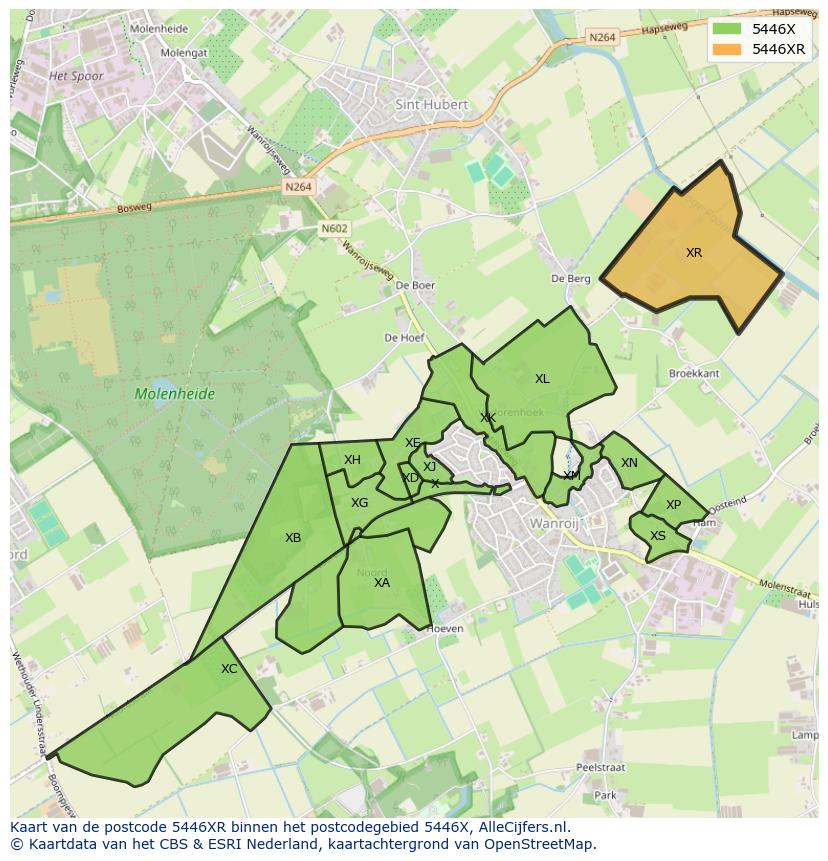 Afbeelding van het postcodegebied 5446 XR op de kaart.