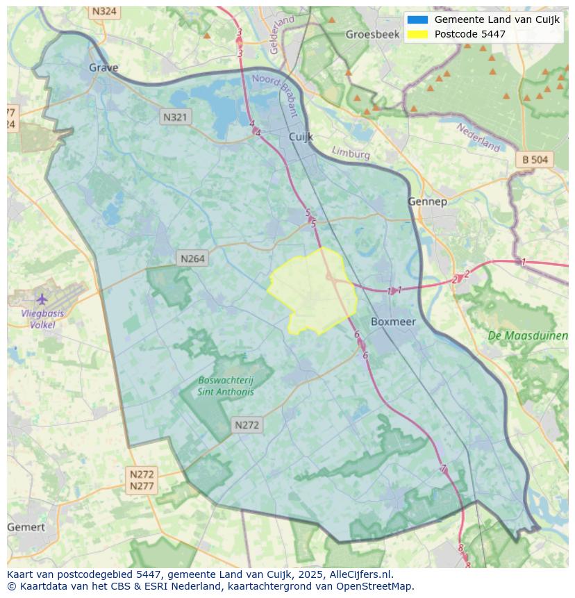 Afbeelding van het postcodegebied 5447 op de kaart.