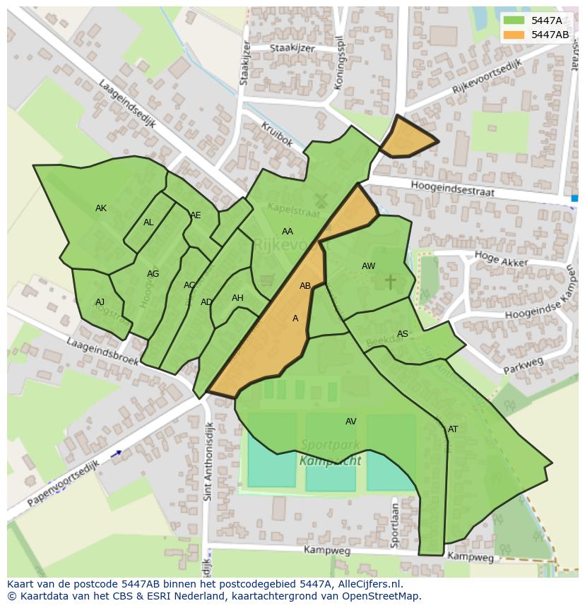 Afbeelding van het postcodegebied 5447 AB op de kaart.