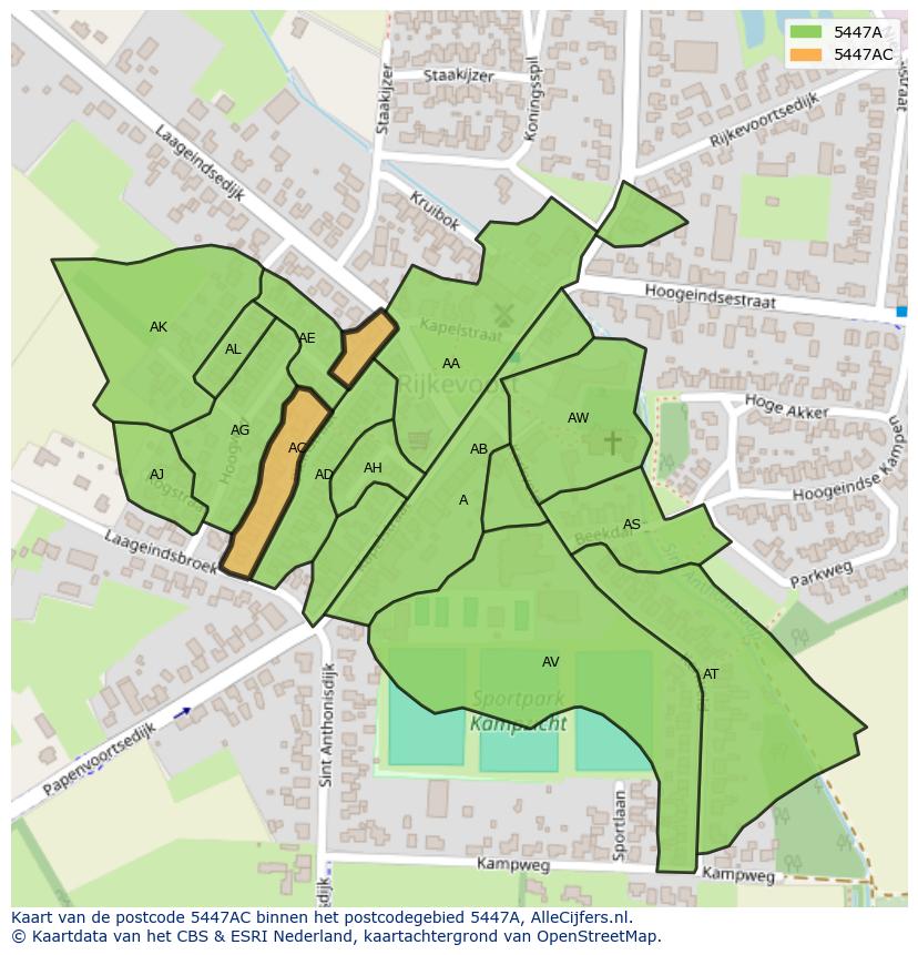 Afbeelding van het postcodegebied 5447 AC op de kaart.