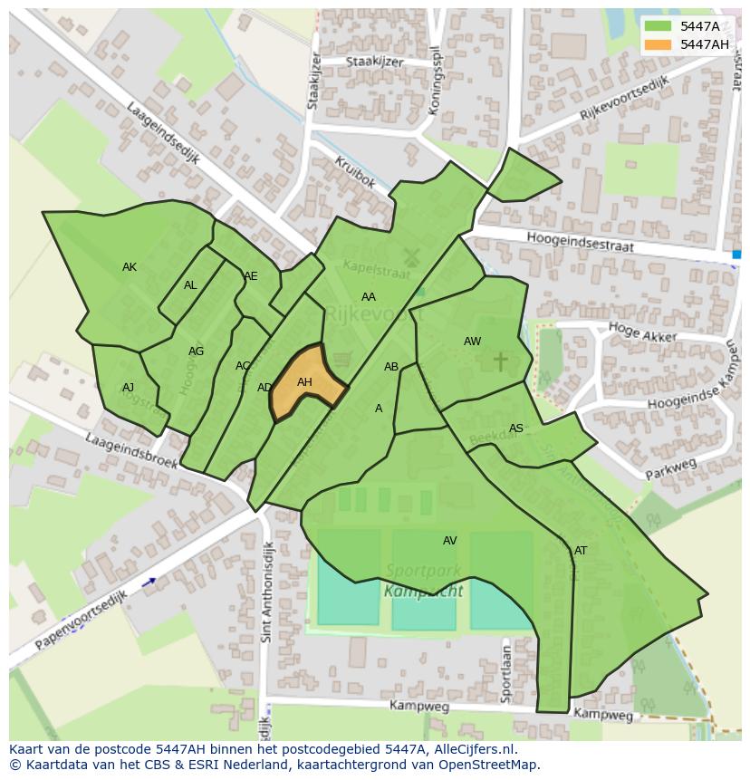 Afbeelding van het postcodegebied 5447 AH op de kaart.