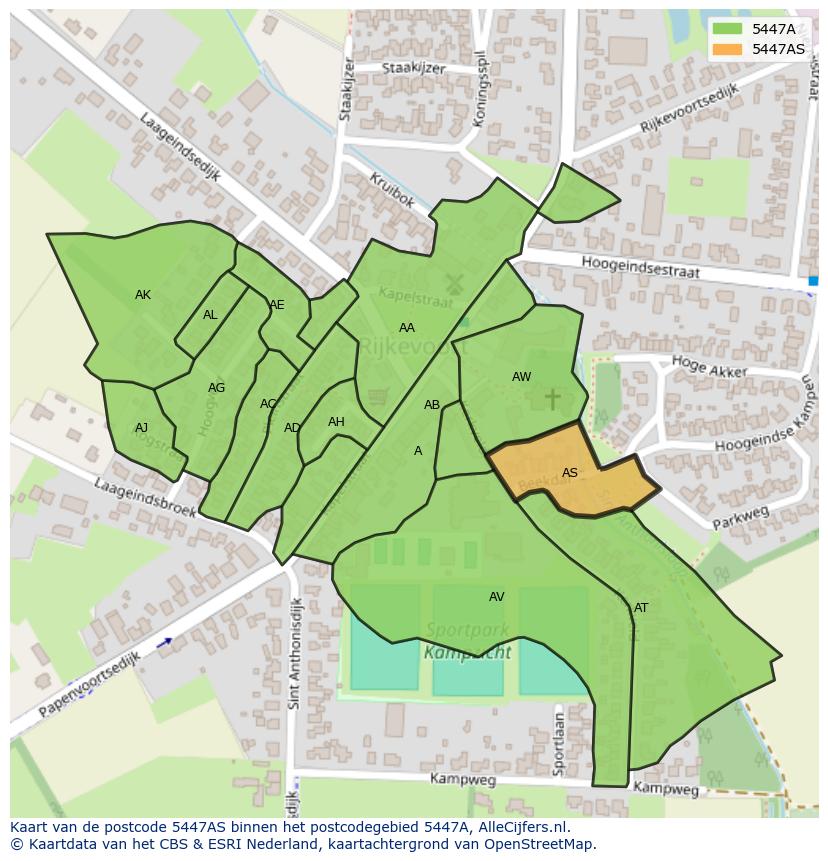 Afbeelding van het postcodegebied 5447 AS op de kaart.