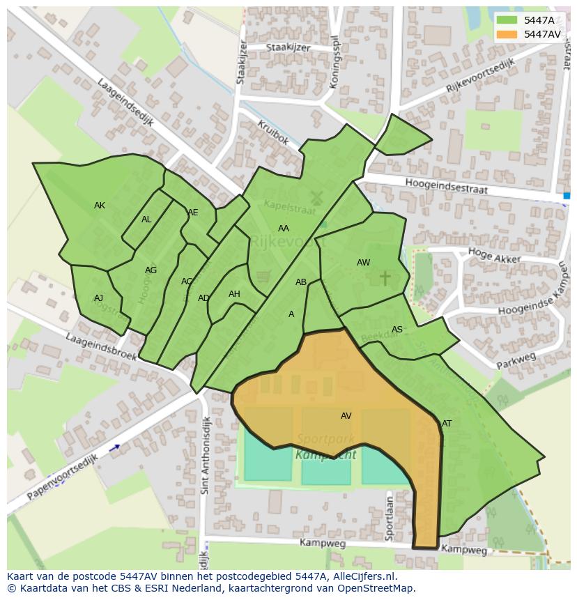 Afbeelding van het postcodegebied 5447 AV op de kaart.