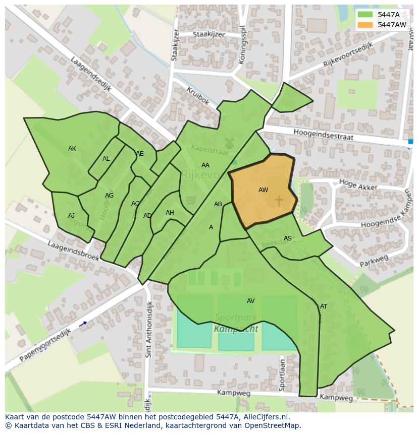 Afbeelding van het postcodegebied 5447 AW op de kaart.