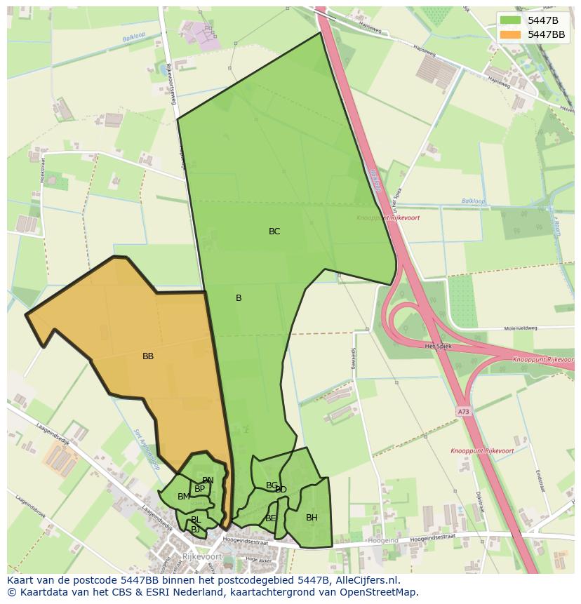 Afbeelding van het postcodegebied 5447 BB op de kaart.