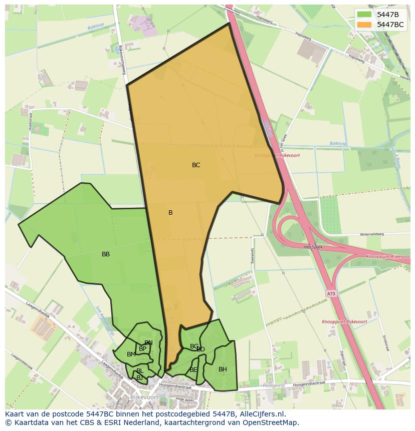Afbeelding van het postcodegebied 5447 BC op de kaart.