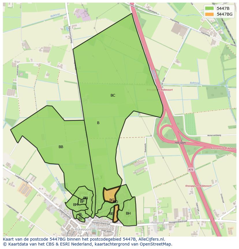 Afbeelding van het postcodegebied 5447 BG op de kaart.