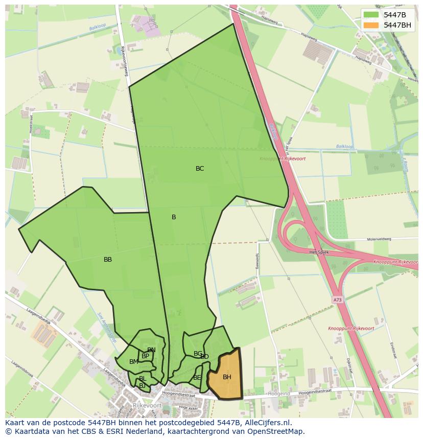 Afbeelding van het postcodegebied 5447 BH op de kaart.