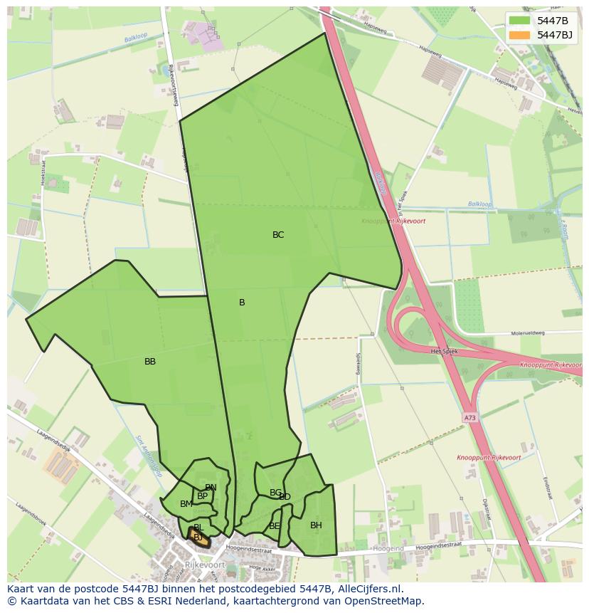 Afbeelding van het postcodegebied 5447 BJ op de kaart.