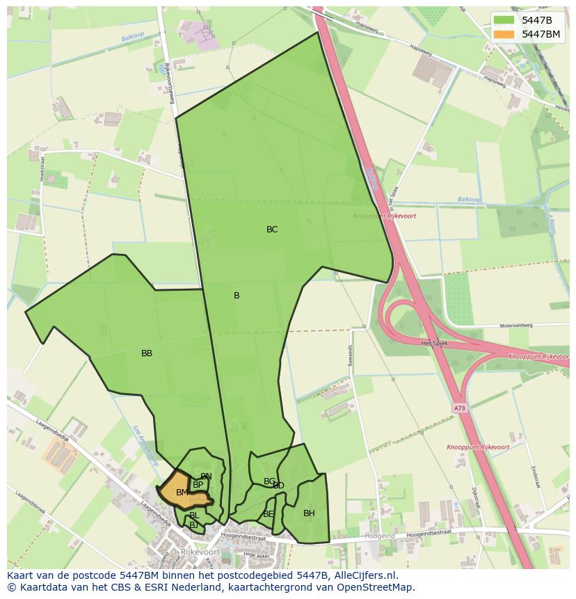 Afbeelding van het postcodegebied 5447 BM op de kaart.