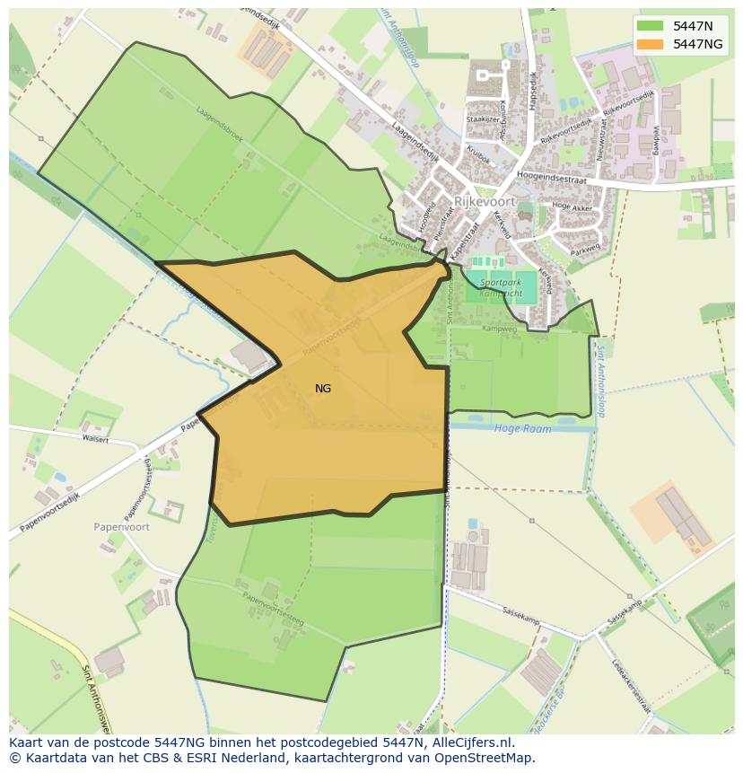 Afbeelding van het postcodegebied 5447 NG op de kaart.