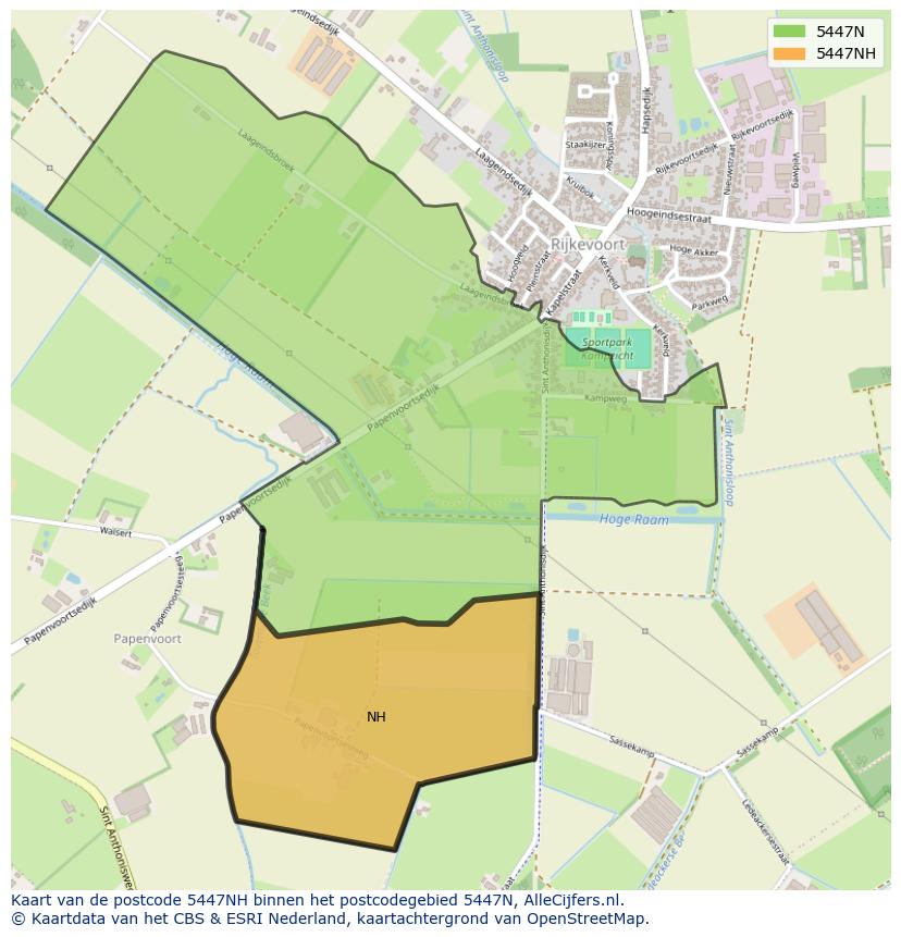 Afbeelding van het postcodegebied 5447 NH op de kaart.