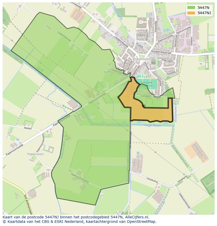 Afbeelding van het postcodegebied 5447 NJ op de kaart.