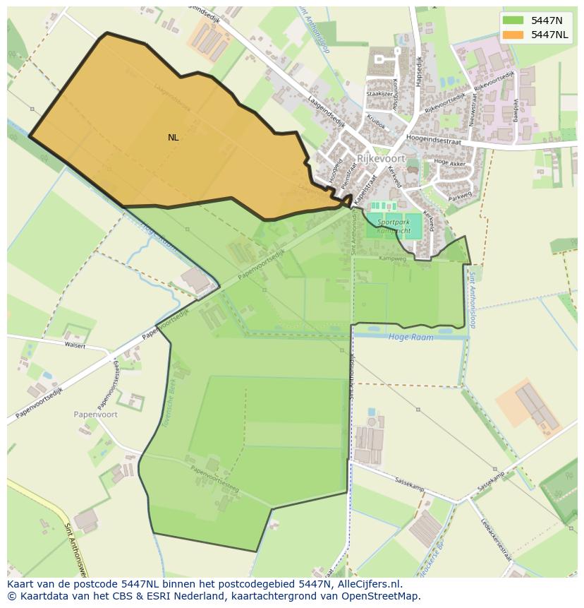Afbeelding van het postcodegebied 5447 NL op de kaart.
