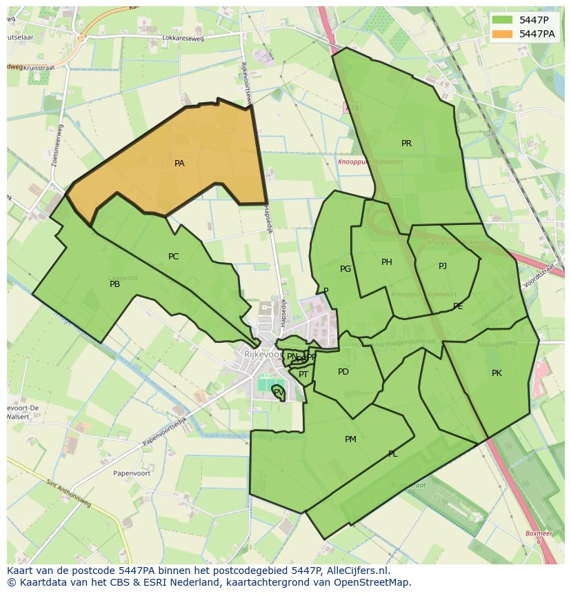 Afbeelding van het postcodegebied 5447 PA op de kaart.
