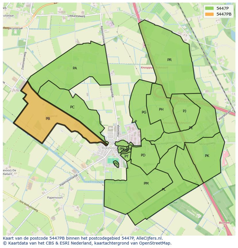 Afbeelding van het postcodegebied 5447 PB op de kaart.