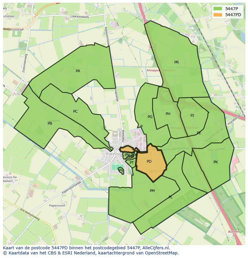 Afbeelding van het postcodegebied 5447 PD op de kaart.