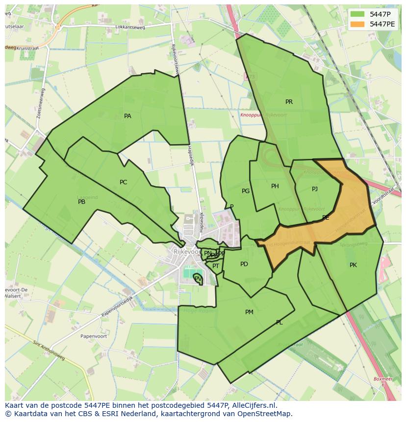 Afbeelding van het postcodegebied 5447 PE op de kaart.