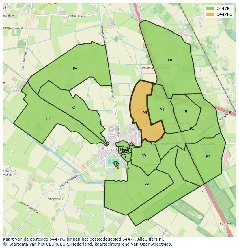 Afbeelding van het postcodegebied 5447 PG op de kaart.