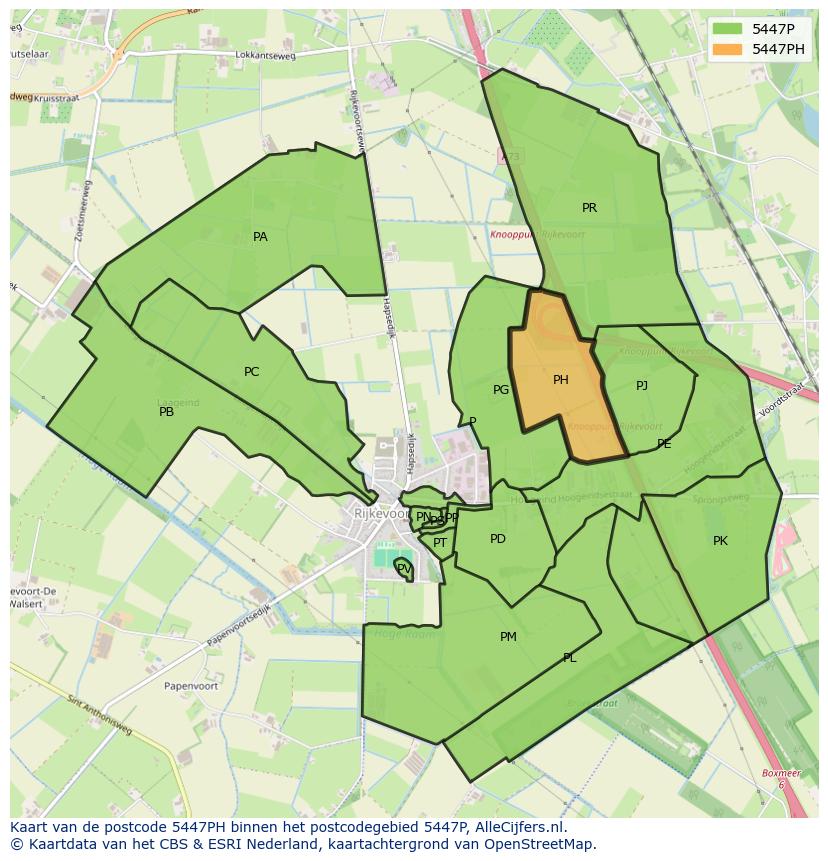 Afbeelding van het postcodegebied 5447 PH op de kaart.
