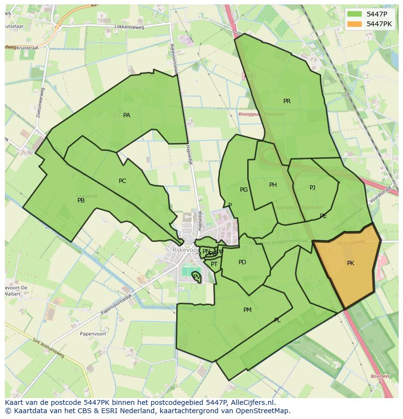 Afbeelding van het postcodegebied 5447 PK op de kaart.
