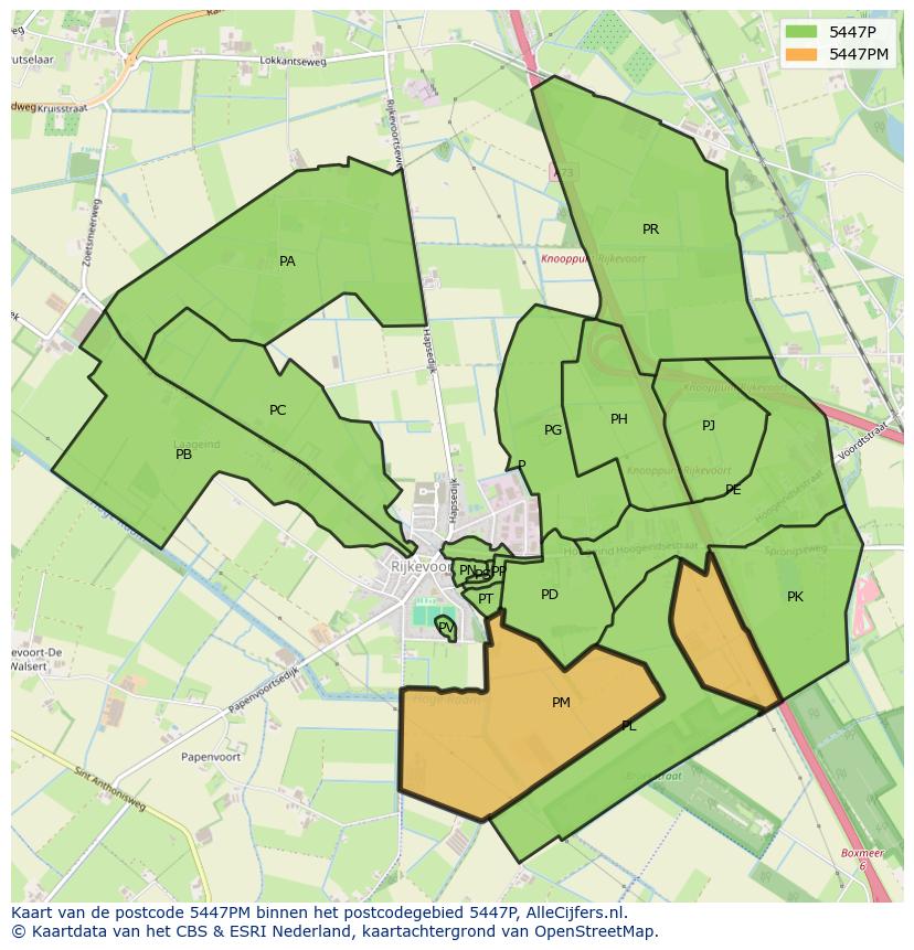 Afbeelding van het postcodegebied 5447 PM op de kaart.