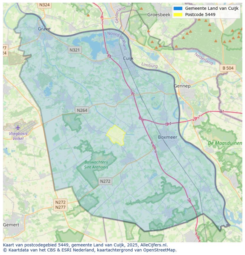 Afbeelding van het postcodegebied 5449 op de kaart.