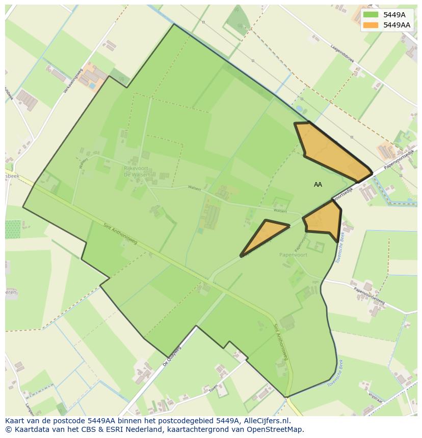 Afbeelding van het postcodegebied 5449 AA op de kaart.
