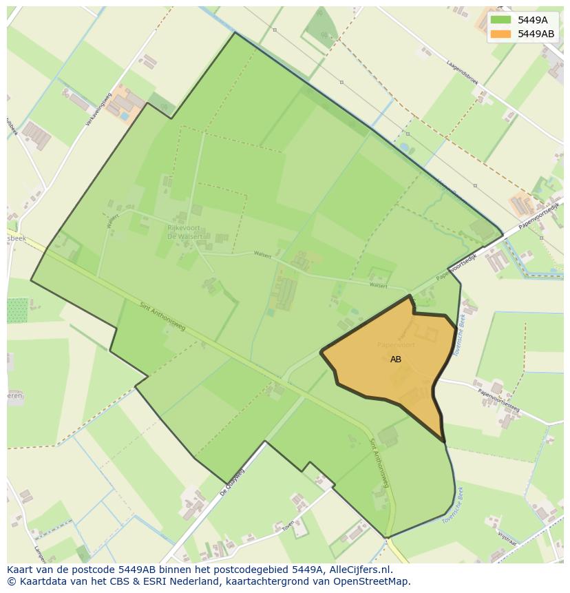 Afbeelding van het postcodegebied 5449 AB op de kaart.
