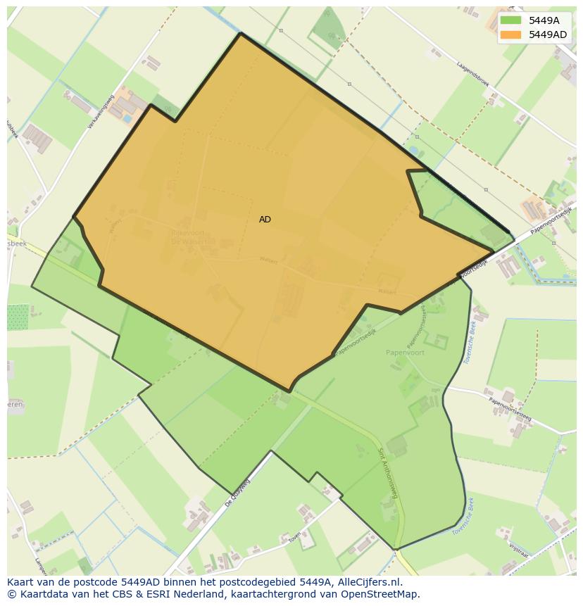Afbeelding van het postcodegebied 5449 AD op de kaart.