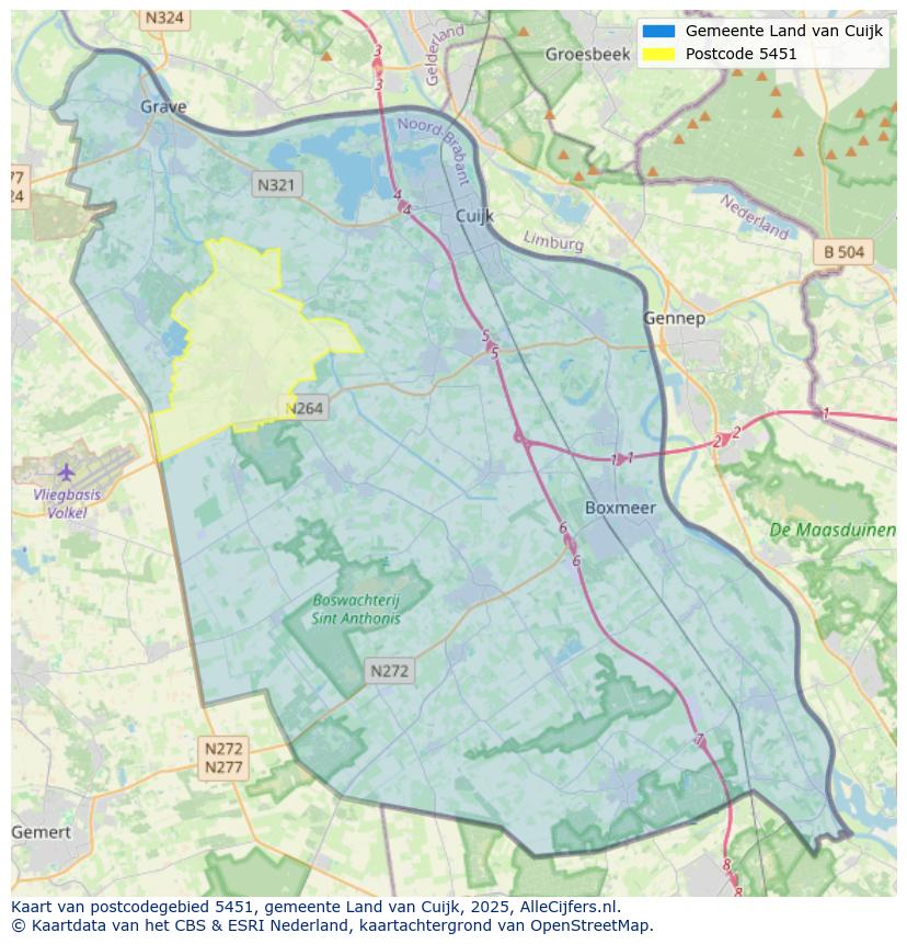 Afbeelding van het postcodegebied 5451 op de kaart.