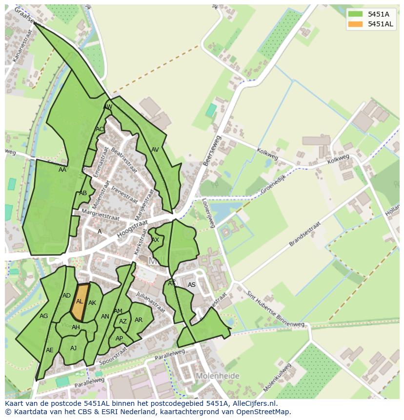 Afbeelding van het postcodegebied 5451 AL op de kaart.
